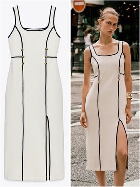 ZARA CONTRAST TRIM MIDI DRESS